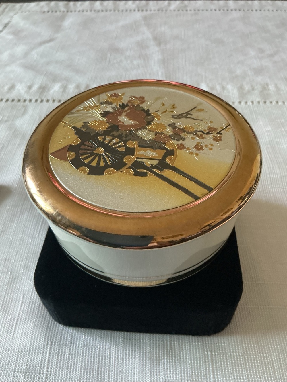 Chokin Japan 24k Floral Vintage Style Gold Tone Trinket Box